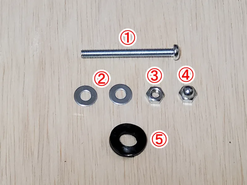 固定に必要なネジやナットなどの部品